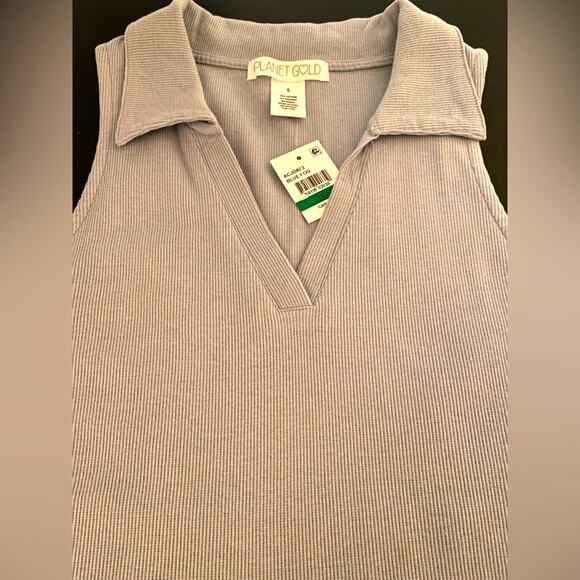 PLANET GOLD Light Blue Ribbed Cotton V-Neck Polo Dress sz L (NWT) - Picture 4 of 6